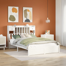 vidaXL fehér tömör fenyőfa könyvespolcos ágy matrac nélkül 140x190 cm ágy és ágykellék
