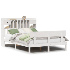 vidaXL fehér tömör fenyőfa könyvespolcos ágy matrac nélkül 140x190 cm (3321827) ágy és ágykellék