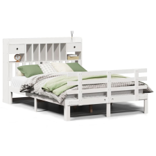 vidaXL fehér tömör fenyőfa könyvespolcos ágy matrac nélkül 140x190 cm (3322789) ágy és ágykellék