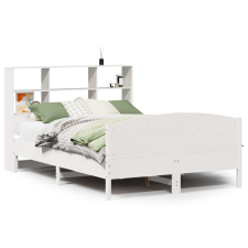 vidaXL fehér tömör fenyőfa könyvespolcos ágy matrac nélkül 140x190 cm (3323111) ágy és ágykellék
