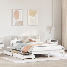 vidaXL fehér tömör fenyőfa könyvespolcos ágy matrac nélkül 140x200 cm ágy és ágykellék