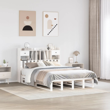 vidaXL fehér tömör fenyőfa könyvespolcos ágy matrac nélkül 140x200 cm ágy és ágykellék