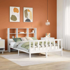 vidaXL fehér tömör fenyőfa könyvespolcos ágy matrac nélkül 140x200 cm ágy és ágykellék