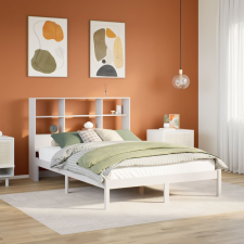 vidaXL fehér tömör fenyőfa könyvespolcos ágy matrac nélkül 150x200 cm ágy és ágykellék