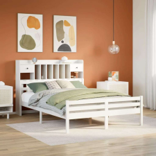 vidaXL fehér tömör fenyőfa könyvespolcos ágy matrac nélkül 150x200 cm ágy és ágykellék