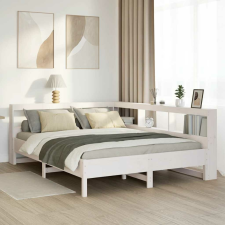 vidaXL fehér tömör fenyőfa könyvespolcos ágy matrac nélkül 150x200 cm ágy és ágykellék