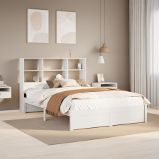 vidaXL fehér tömör fenyőfa könyvespolcos ágy matrac nélkül 160x200 cm ágy és ágykellék