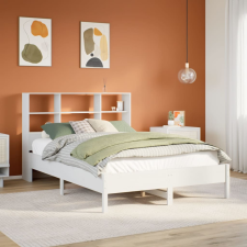 vidaXL fehér tömör fenyőfa könyvespolcos ágy matrac nélkül 160x200 cm ágy és ágykellék