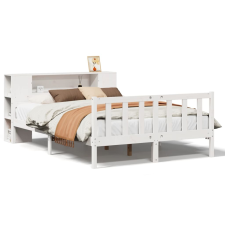 vidaXL fehér tömör fenyőfa könyvespolcos ágy matrac nélkül 160x200 cm (3322091) ágy és ágykellék
