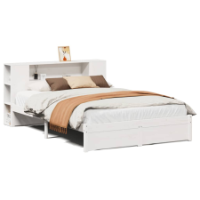 vidaXL fehér tömör fenyőfa könyvespolcos ágy matrac nélkül 160x200 cm (3322364) ágy és ágykellék