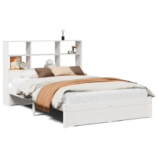 vidaXL fehér tömör fenyőfa könyvespolcos ágy matrac nélkül 160x200 cm (3322398) ágy és ágykellék