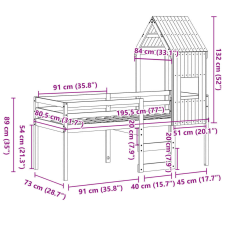 vidaXL fehér tömör fenyőfa magasított ágy tetővel 75 x 190 cm ágy és ágykellék