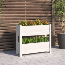 vidaXL Fehér tömör fenyőfa növénytartó 77x25x66 cm kerti tárolás