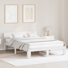 vidaXL Fejhajtásos Ágykeret Fehér 140x200 cm Tömör fenyő ágy és ágykellék