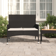 vidaXL fekete 2 személyes polyrattan kerti pad párnával kerti bútor