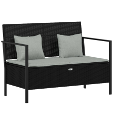 vidaXL fekete 2 személyes polyrattan kerti pad párnával (364112) kerti bútor