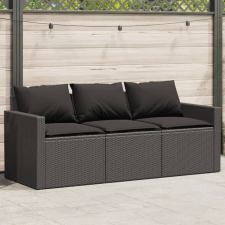 vidaXL Fekete 3 személyes polyrattan kerti kanapé párnákkal kerti bútor