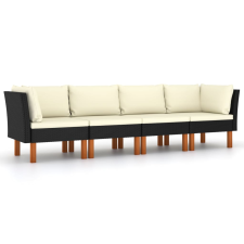 vidaXL fekete 4 személyes polyrattan kerti kanapé párnákkal (3059730) kerti bútor