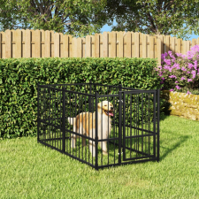 vidaXL Fekete acél kutyakennel 193,5 x 97 x 100 cm szállítóbox, fekhely kutyáknak