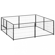 vidaXL fekete acél kutyakennel 4 m² szállítóbox, fekhely kutyáknak