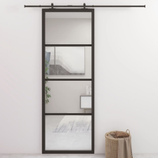 vidaXL Fekete alumínium és esg üveg tolóajtó 76 x 205 cm építőanyag