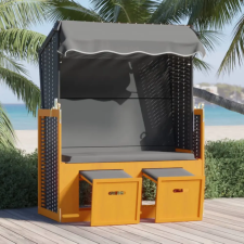 vidaXL fekete/antracitszürke polyrattan és tömör fa strandszék tetővel kerti bútor