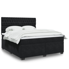 vidaXL fekete bársony rugós ágy matraccal 180x200 cm ágy és ágykellék