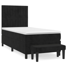 vidaXL fekete bársony rugós ágy matraccal 90 x 200 cm (3137943) ágy és ágykellék