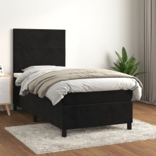 vidaXL fekete bársony rugós ágy matraccal 90x190 cm ágy és ágykellék