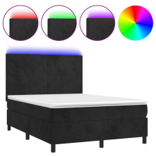 vidaXL fekete bársony rugós és LED-es ágy matraccal 140x190 cm (3136001) ágy és ágykellék