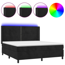 vidaXL fekete bársony rugós és LED-es ágy matraccal 160x200 cm (3139513) ágy és ágykellék