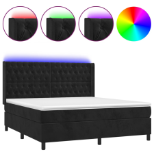 vidaXL fekete bársony rugós és LED-es ágy matraccal 160x200 cm (3139753) ágy és ágykellék