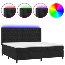 vidaXL fekete bársony rugós és LED-es ágy matraccal 200x200 cm (3139765) ágy és ágykellék