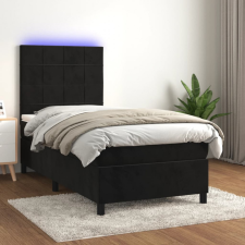vidaXL fekete bársony rugós és LED-es ágy matraccal 90x200 cm ágy és ágykellék