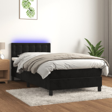 vidaXL fekete bársony rugós és LED-es ágy matraccal 90x200 cm ágy és ágykellék