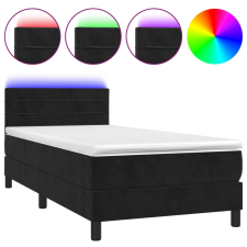 vidaXL fekete bársony rugós és LED-es ágy matraccal 90x200 cm (3134443) ágy és ágykellék