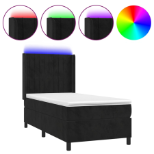 vidaXL fekete bársony rugós és LED-es ágy matraccal 90x200 cm (3139663) ágy és ágykellék