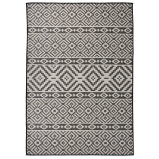 vidaXL fekete csíkos lapos szövésű kültéri szőnyeg 140 x 200 cm lakástextília