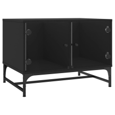 vidaXL fekete dohányzóasztal üvegajtókkal 68,5 x 50 x 50 cm (836540) bútor