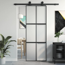 vidaXL fekete edzett üveg és alumínium tolóajtó 76 x 205 cm építőanyag