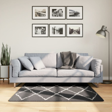 vidaXL Fekete és krém hosszú szálú bozontos modern szőnyeg 120 x 120cm lakástextília