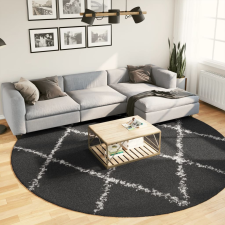 vidaXL Fekete és krém hosszú szálú bozontos modern szőnyeg ø 280 cm lakástextília