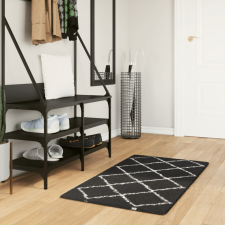 vidaXL Fekete és krém hosszú szálú bozontos modern szőnyeg 60x110 cm lakástextília