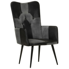 vidaXL fekete és szürke valódi bőr magas háttámlájú fotel (339662) bútor