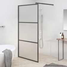 vidaXL fekete ESG tejüveg zuhanyfal küszöb nélküli zuhanyhoz 115x195cm kád, zuhanykabin