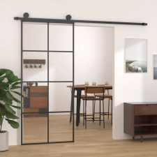 vidaXL fekete ESG üveg és alumínium tolóajtó 90 x 205 cm építőanyag