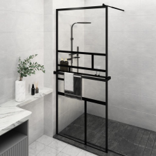 vidaXL fekete ESG üveg és alumínium zuhanyfal polccal 100 x 195 cm kád, zuhanykabin