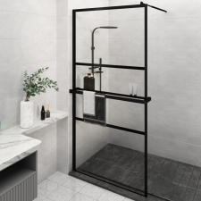 vidaXL fekete ESG üveg és alumínium zuhanyfal polccal 115x195 cm kád, zuhanykabin