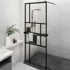 vidaXL fekete ESG üveg és alumínium zuhanyfal polccal 80 x 195 cm kád, zuhanykabin