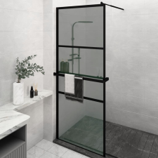 vidaXL fekete ESG üveg és alumínium zuhanyfal polccal 80 x 195 cm kád, zuhanykabin